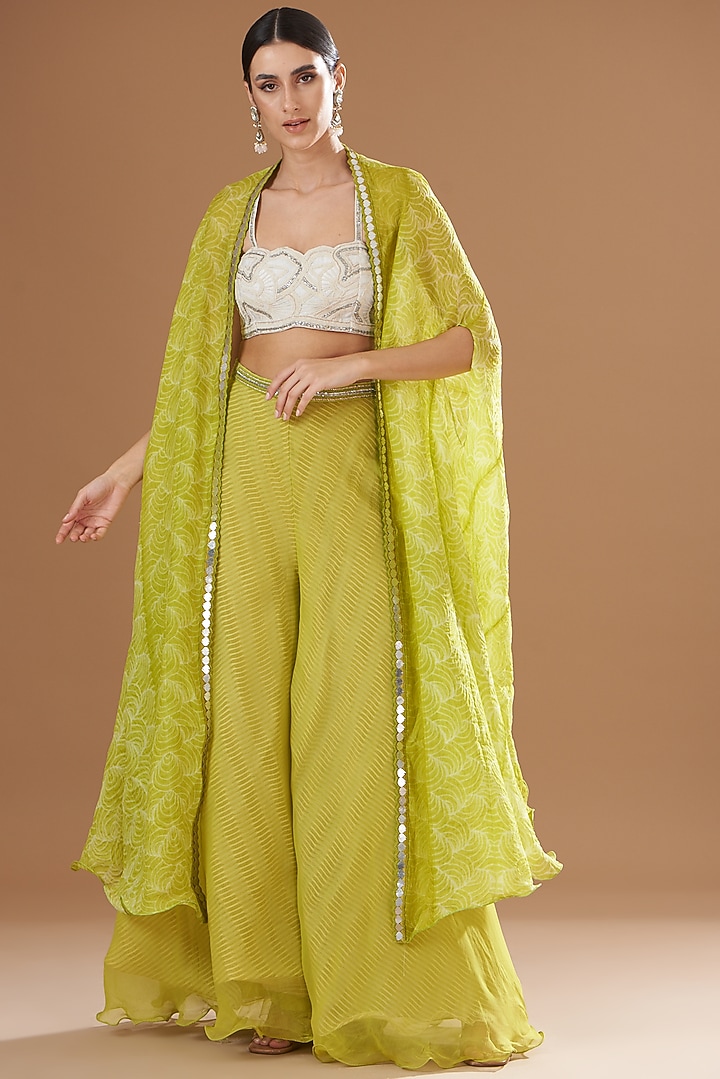 Jade Green Shibori Cape Set by Yashodhara at Pernia's Pop Up Shop