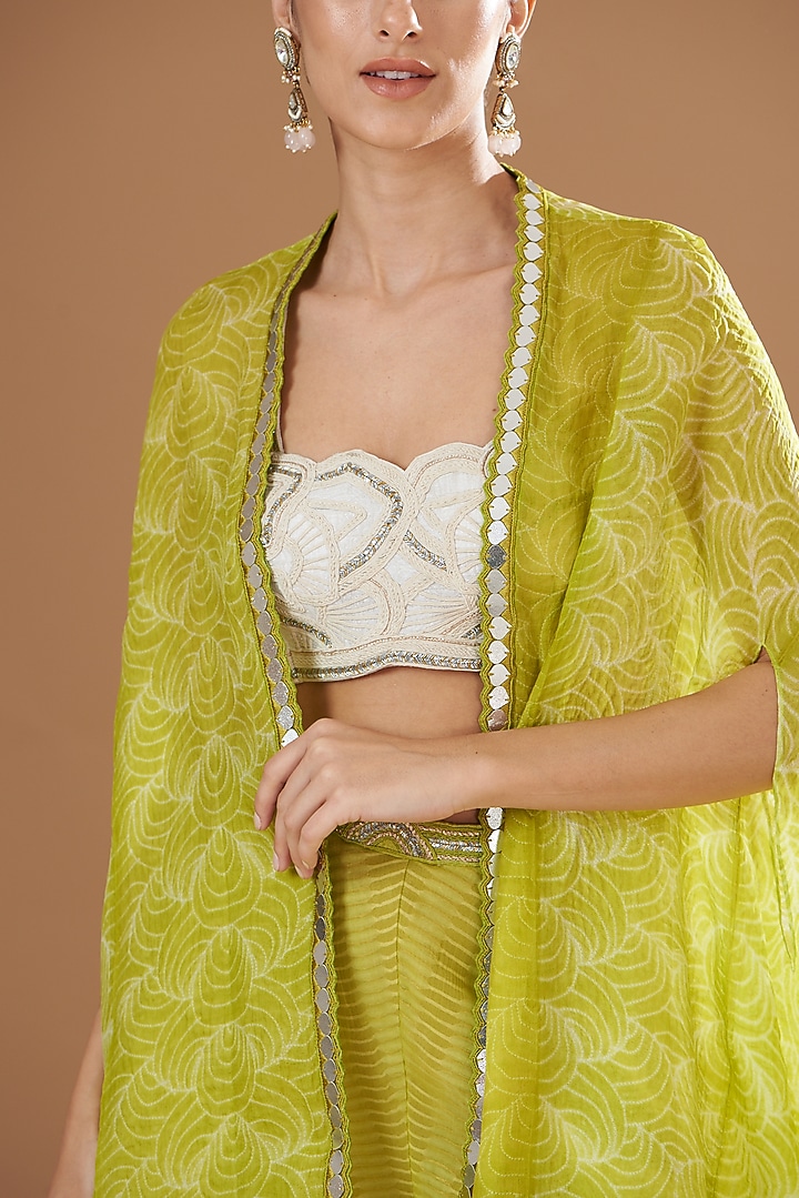Jade Green Shibori Cape Set by Yashodhara at Pernia's Pop Up Shop