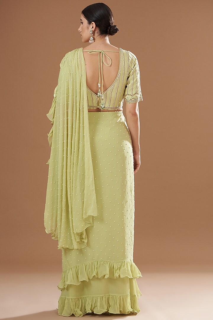 Jade Green Raw Silk Wedding Saree Set by Yashodhara at Pernia's Pop Up Shop