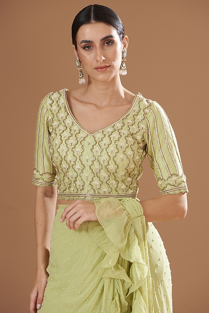 Jade Green Raw Silk Wedding Saree Set by Yashodhara at Pernia's Pop Up Shop