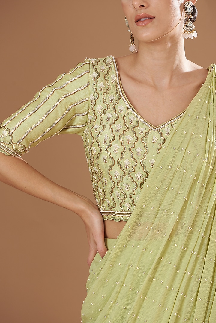 Jade Green Raw Silk Wedding Saree Set by Yashodhara at Pernia's Pop Up Shop