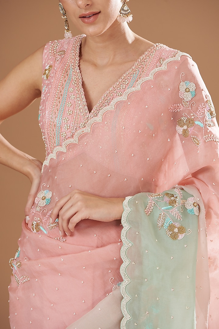 Pink Shaded Organza Wedding Saree Set by Yashodhara at Pernia's Pop Up Shop