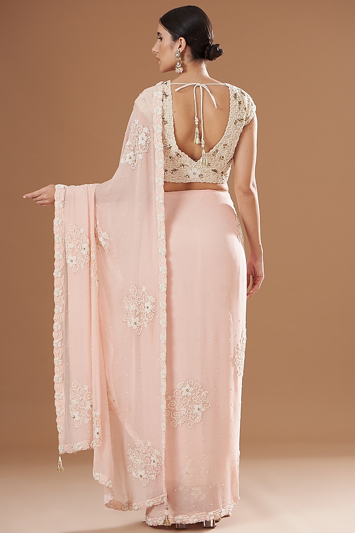 Pink Chiffon Wedding Saree Set by Yashodhara at Pernia's Pop Up Shop