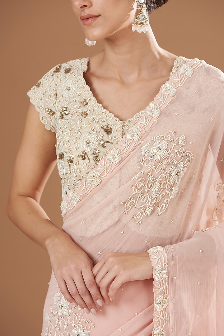 Pink Chiffon Wedding Saree Set by Yashodhara at Pernia's Pop Up Shop