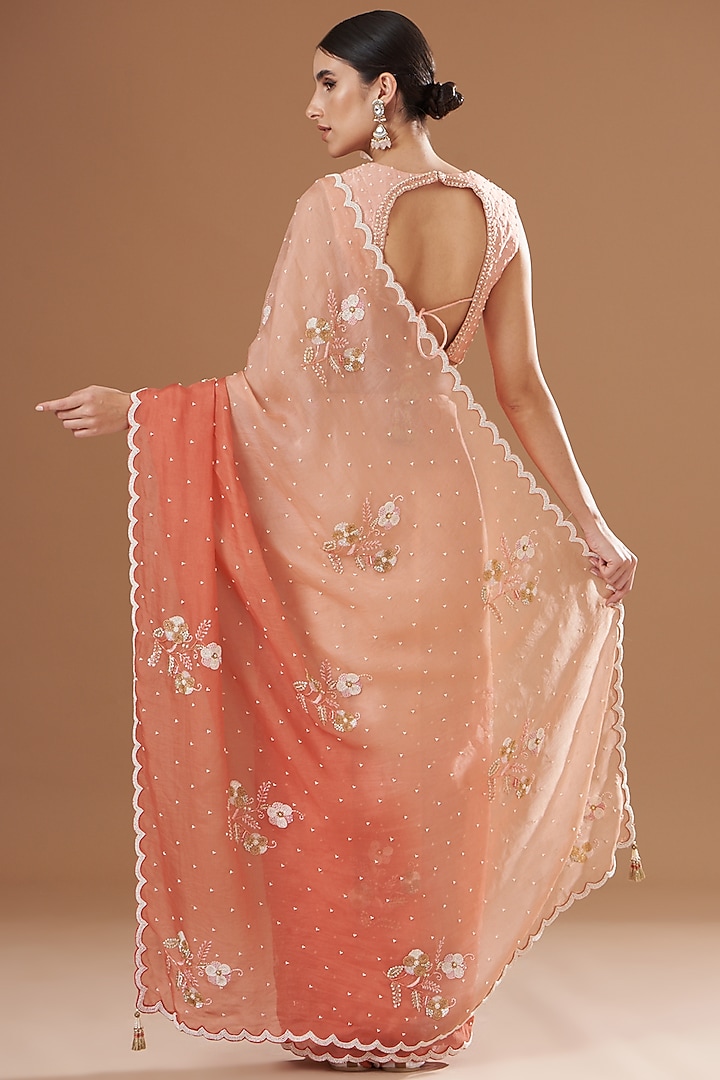 Brick Shaded Organza Wedding Saree Set by Yashodhara at Pernia's Pop Up Shop