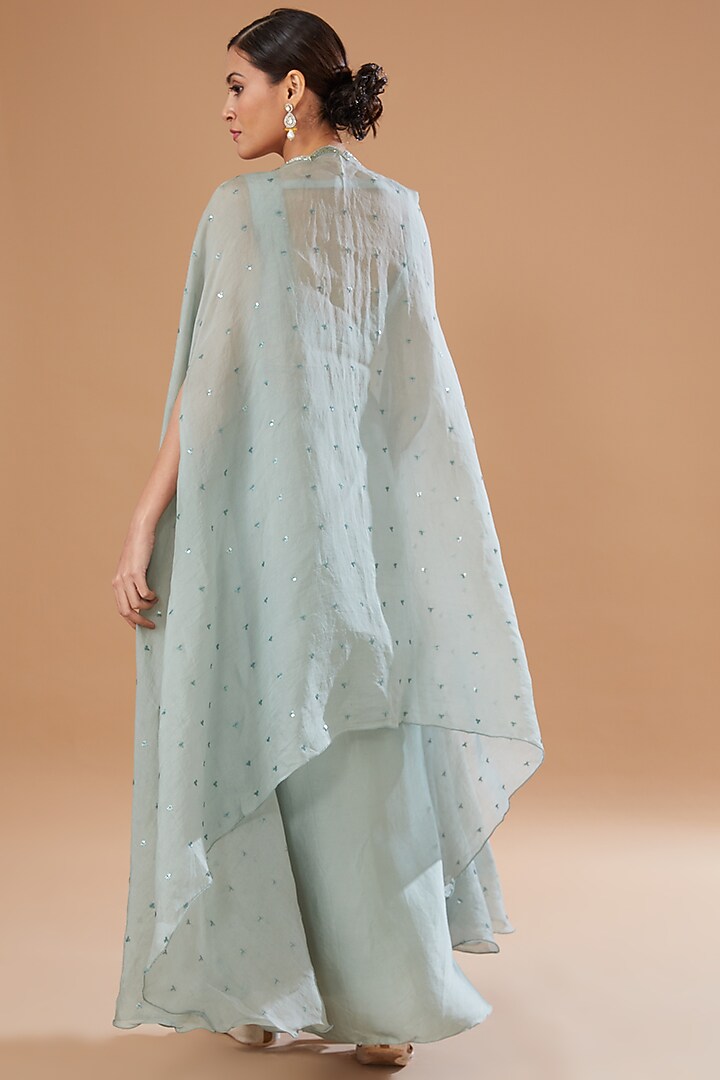 Grey Raw Silk & Organza Draped Skirt Set by Yashodhara at Pernia's Pop Up Shop