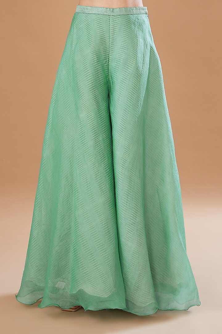Eco Green Organza Shibori Embroidered High Neck Kurta Set by Yashodhara at Pernia's Pop Up Shop