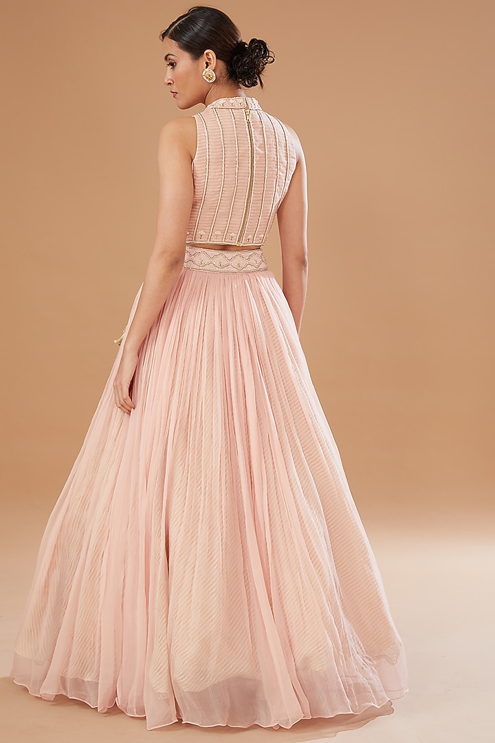 Pink Organza & Raw Silk Embroidered Wedding Lehenga Set by Yashodhara at Pernia's Pop Up Shop