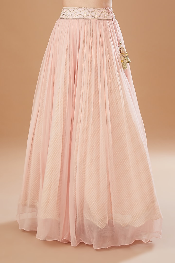 Pink Organza & Raw Silk Embroidered Wedding Lehenga Set by Yashodhara at Pernia's Pop Up Shop