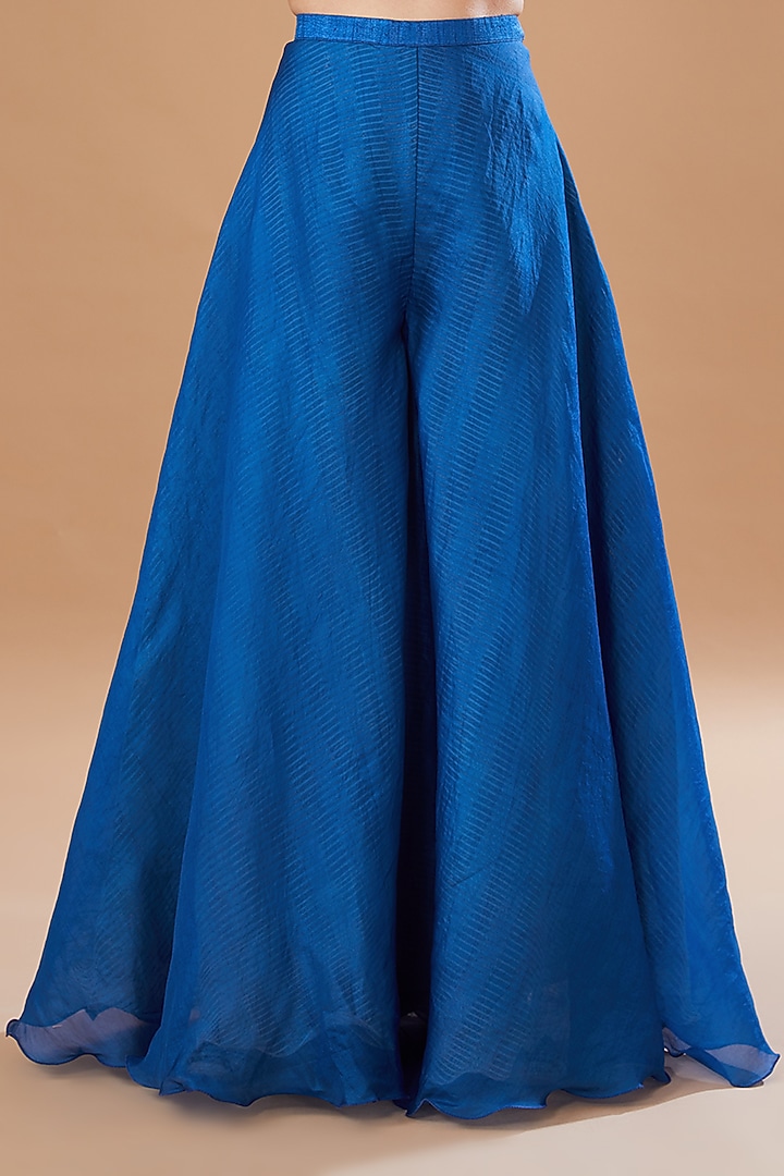Blue Shibori Organza & Raw Silk Embroidered Wedding Anarkali Set by Yashodhara at Pernia's Pop Up Shop