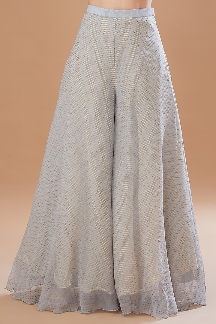 Dull Blue Raw Silk Embroidered Peplum Jacket Set by Yashodhara at Pernia's Pop Up Shop