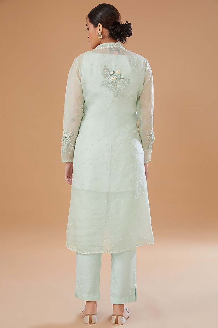 Aqua Blue Organza Embroidered Jacket Set by Yashodhara at Pernia's Pop Up Shop