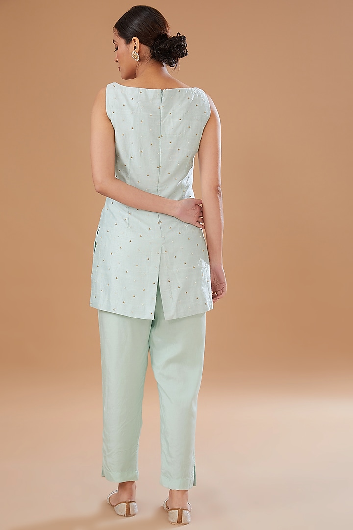 Aqua Blue Organza Embroidered Jacket Set by Yashodhara at Pernia's Pop Up Shop