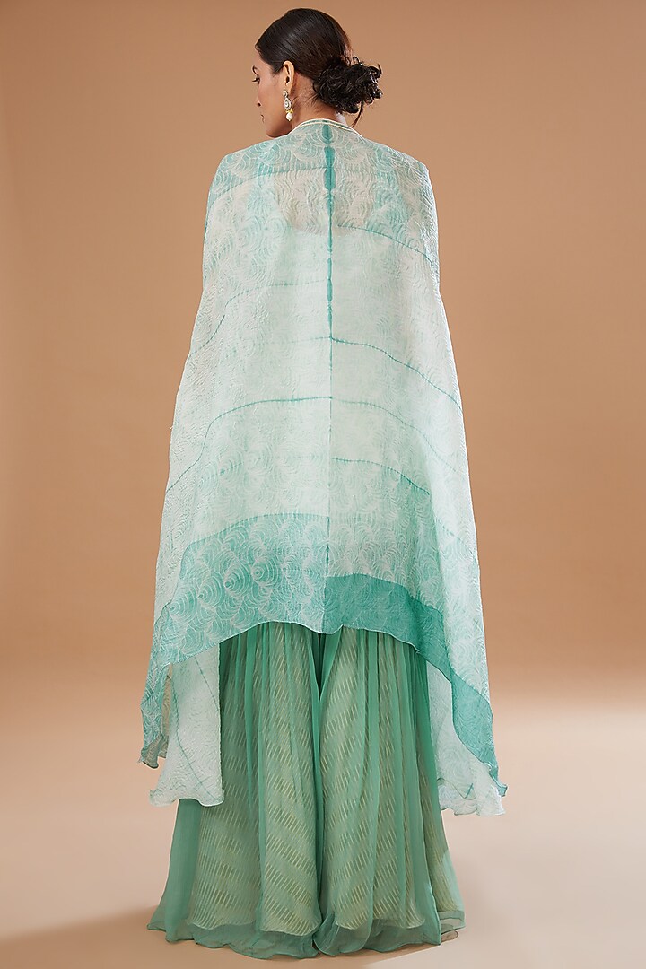 Eco Green Raw Silk Shibori Embroidered Kurta Set by Yashodhara at Pernia's Pop Up Shop