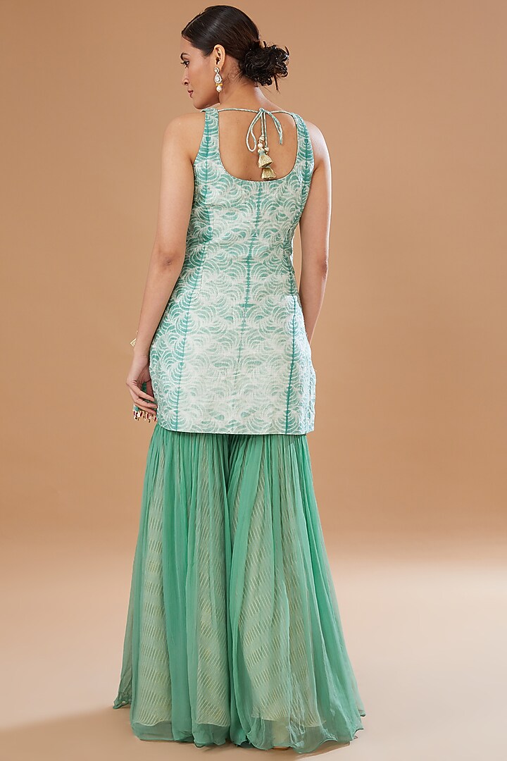 Eco Green Raw Silk Shibori Embroidered Kurta Set by Yashodhara at Pernia's Pop Up Shop
