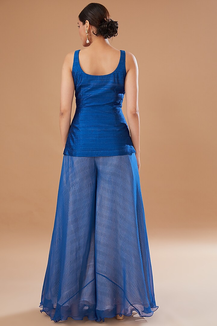 Blue Organza Shibori Embroidered Jacket Set by Yashodhara at Pernia's Pop Up Shop