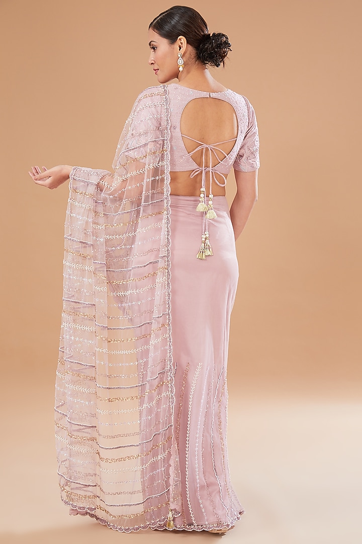 Lilac Net Embroidered Wedding Saree Set by Yashodhara at Pernia's Pop Up Shop