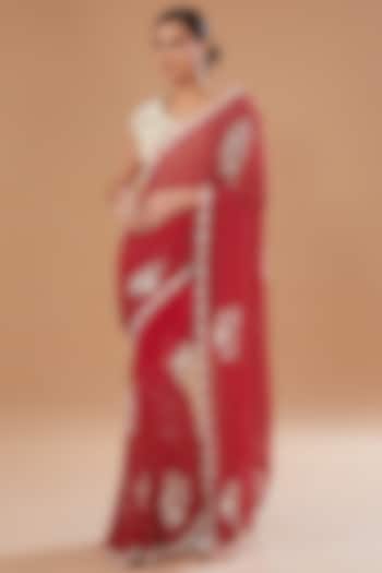 Red Chiffon Saree Set by Yashodhara