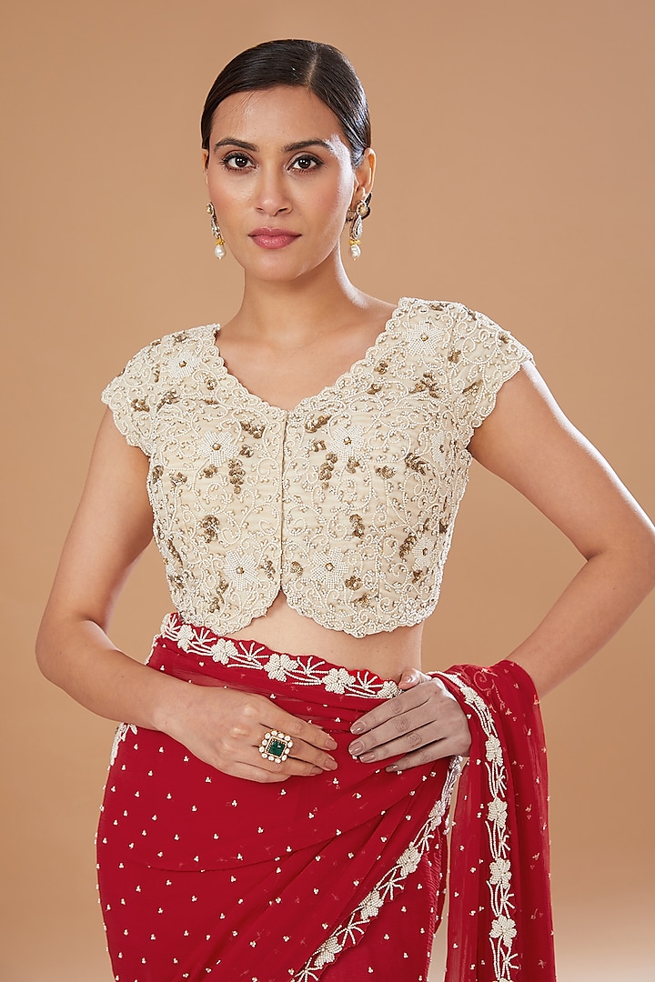 Red Chiffon Wedding Saree Set by Yashodhara at Pernia's Pop Up Shop