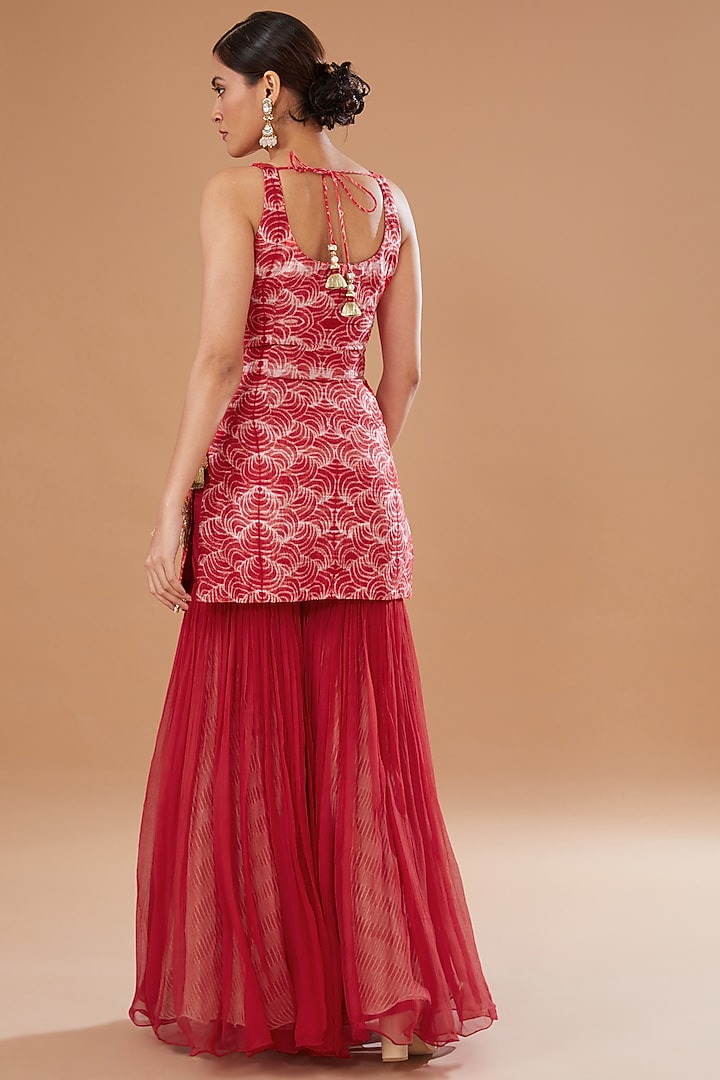 Red Chiffon & Organza Gharara Set by Yashodhara at Pernia's Pop Up Shop