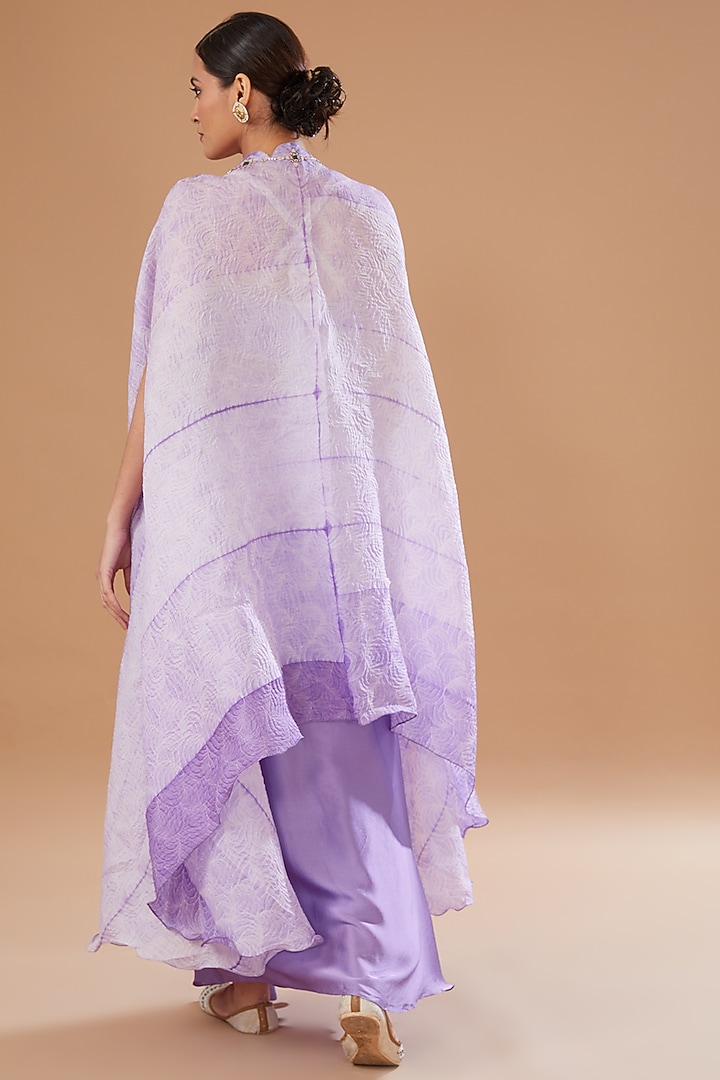 Lilac Raw Silk & Organza Draped Skirt Set by Yashodhara at Pernia's Pop Up Shop