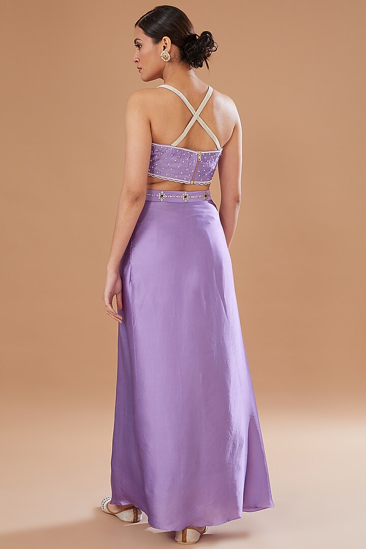 Lilac Raw Silk & Organza Draped Skirt Set by Yashodhara at Pernia's Pop Up Shop