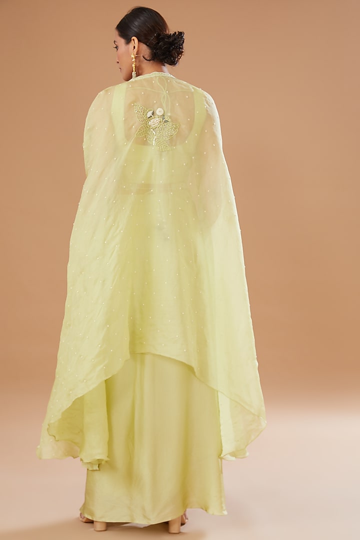 Jade Green Raw Silk & Organza Draped Skirt Set by Yashodhara at Pernia's Pop Up Shop