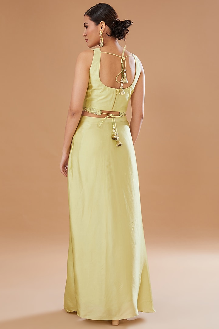 Jade Green Raw Silk & Organza Draped Skirt Set by Yashodhara at Pernia's Pop Up Shop