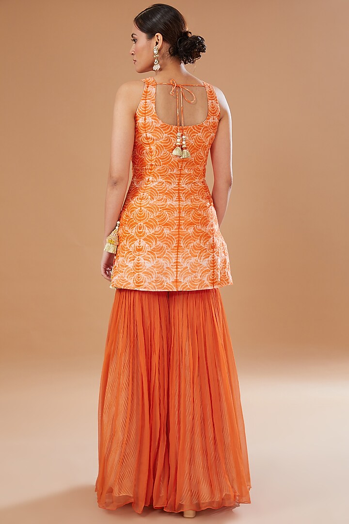 Orange Raw Silk Shibori Embroidered Kurta Set by Yashodhara at Pernia's Pop Up Shop