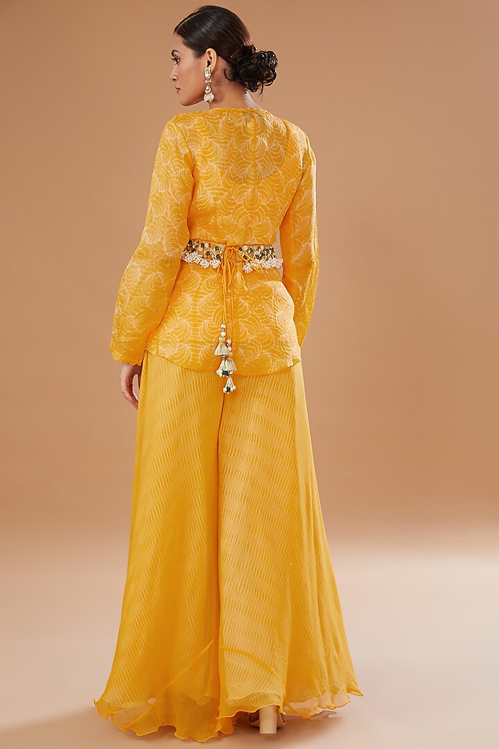 Yellow Organza Shibori Embroidered Jacket Set by Yashodhara at Pernia's Pop Up Shop