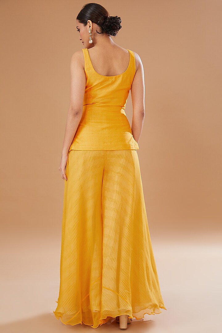 Yellow Organza Shibori Embroidered Jacket Set by Yashodhara at Pernia's Pop Up Shop