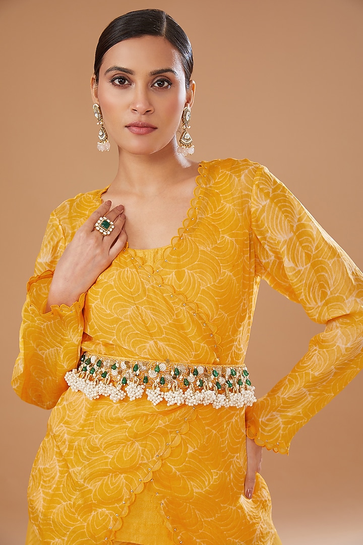 Yellow Organza Shibori Embroidered Jacket Set by Yashodhara at Pernia's Pop Up Shop