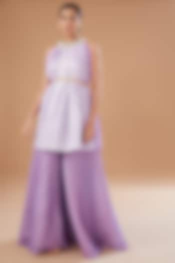 Lilac Organza Shibori Embroidered High Neck Kurta Set by Yashodhara at Pernia's Pop Up Shop