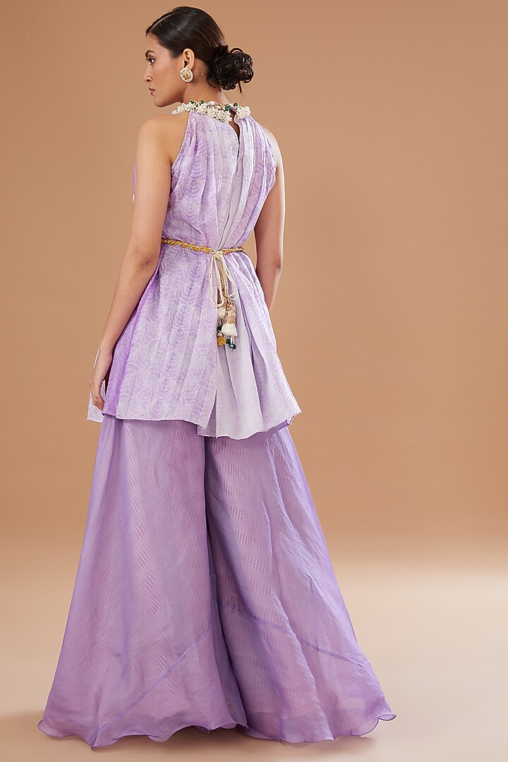 Lilac Organza Shibori Embroidered High Neck Kurta Set by Yashodhara at Pernia's Pop Up Shop