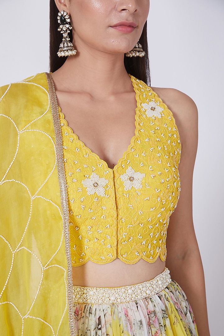 Yellow Digital Printed Wedding Lehenga Set by Yashodhara at Pernia's Pop Up Shop