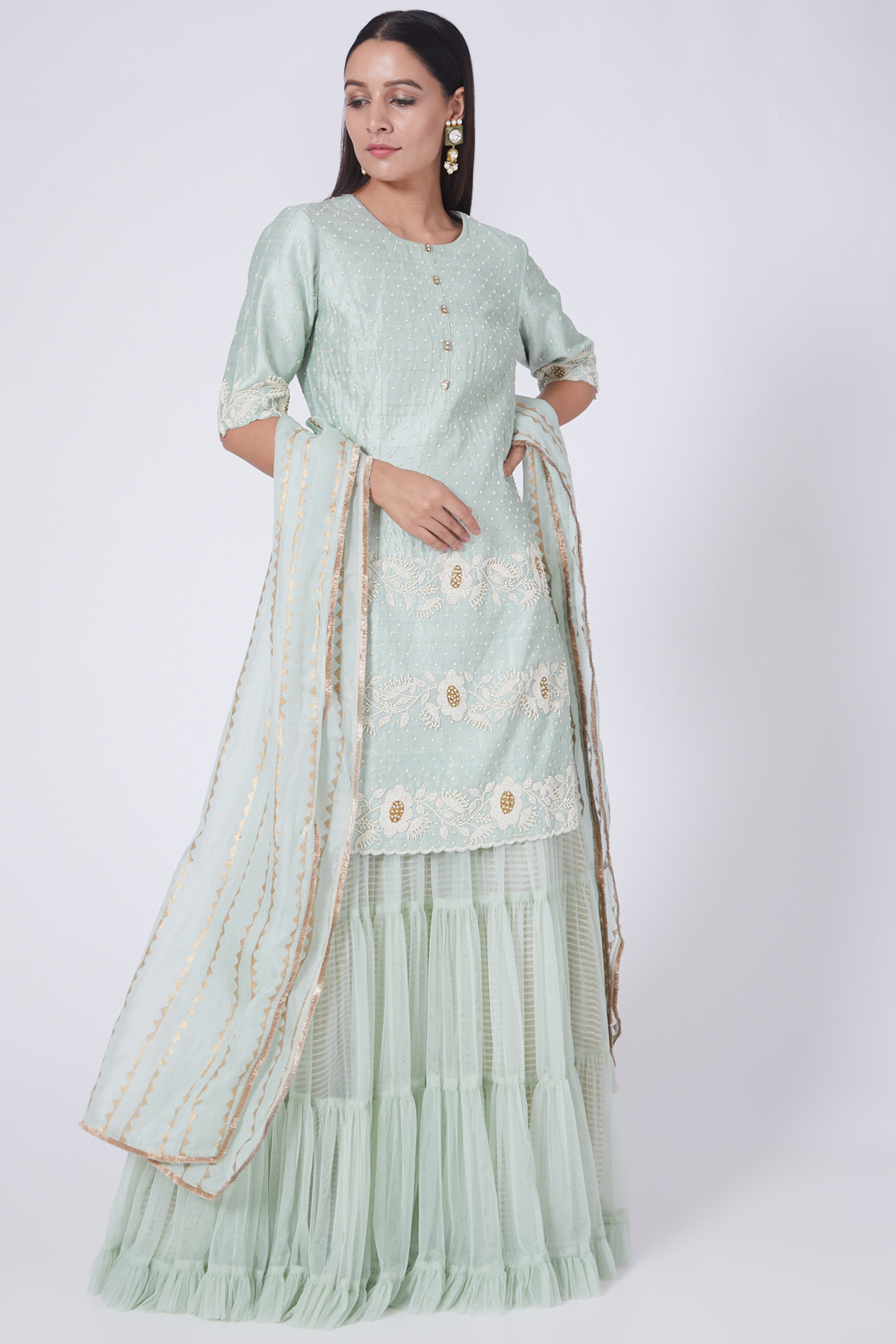 Mint Green Net Sharara Set by Yashodhara at Pernia's Pop Up Shop
