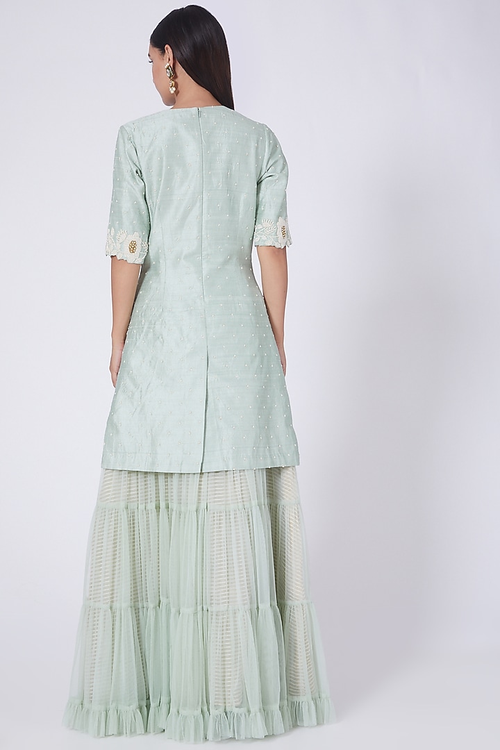 Mint Green Net Sharara Set by Yashodhara at Pernia's Pop Up Shop