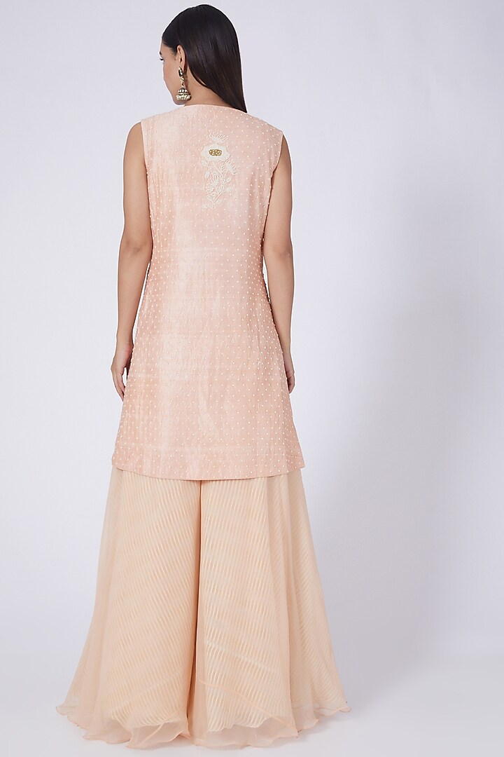 Peach Raw Silk Jacket Set by Yashodhara at Pernia's Pop Up Shop
