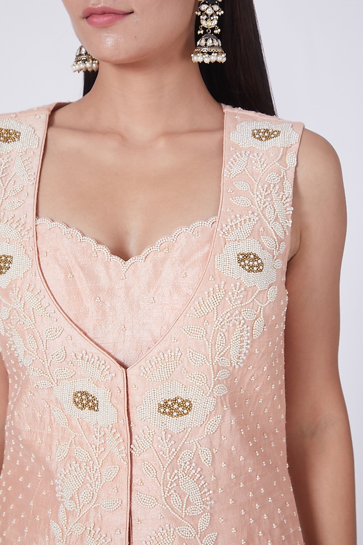 Peach Raw Silk Jacket Set by Yashodhara at Pernia's Pop Up Shop