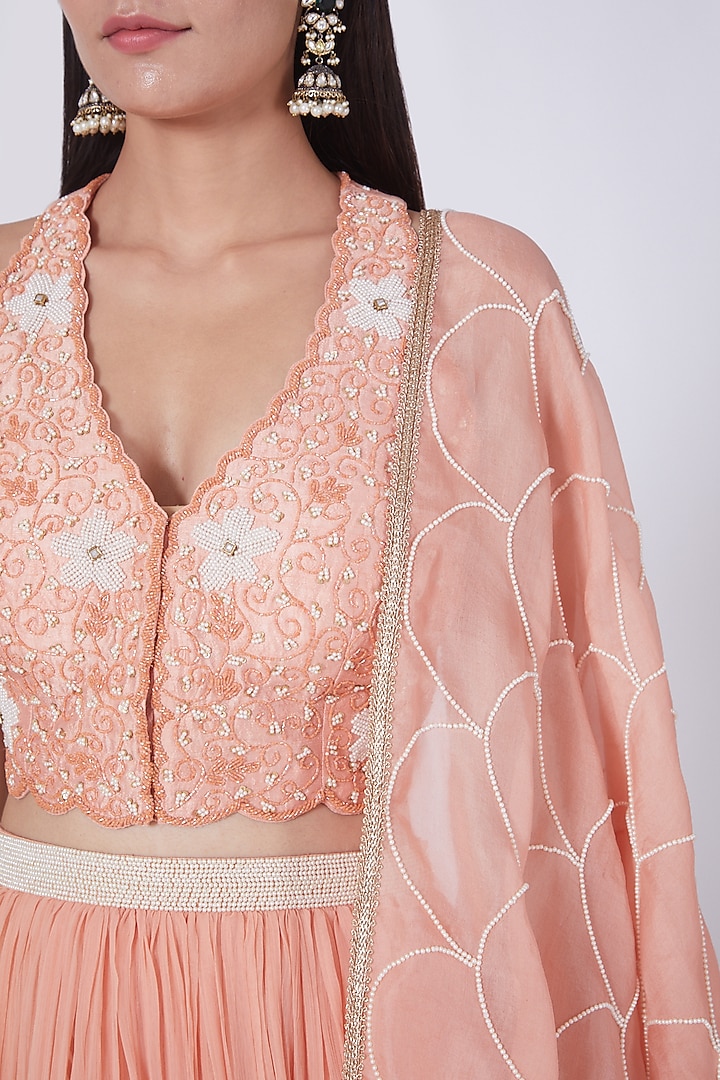 Peach Digital Printed Wedding Lehenga Set by Yashodhara at Pernia's Pop Up Shop