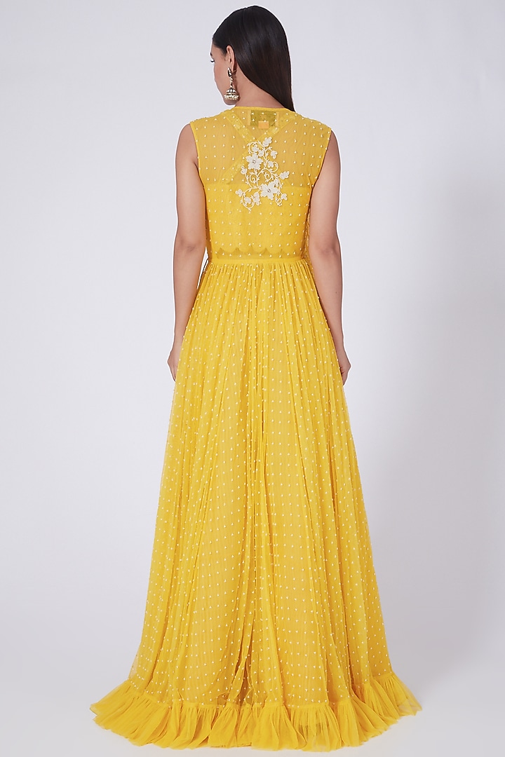Yellow Raw Silk Angrakha Wedding Anarkali Set by Yashodhara at Pernia's Pop Up Shop
