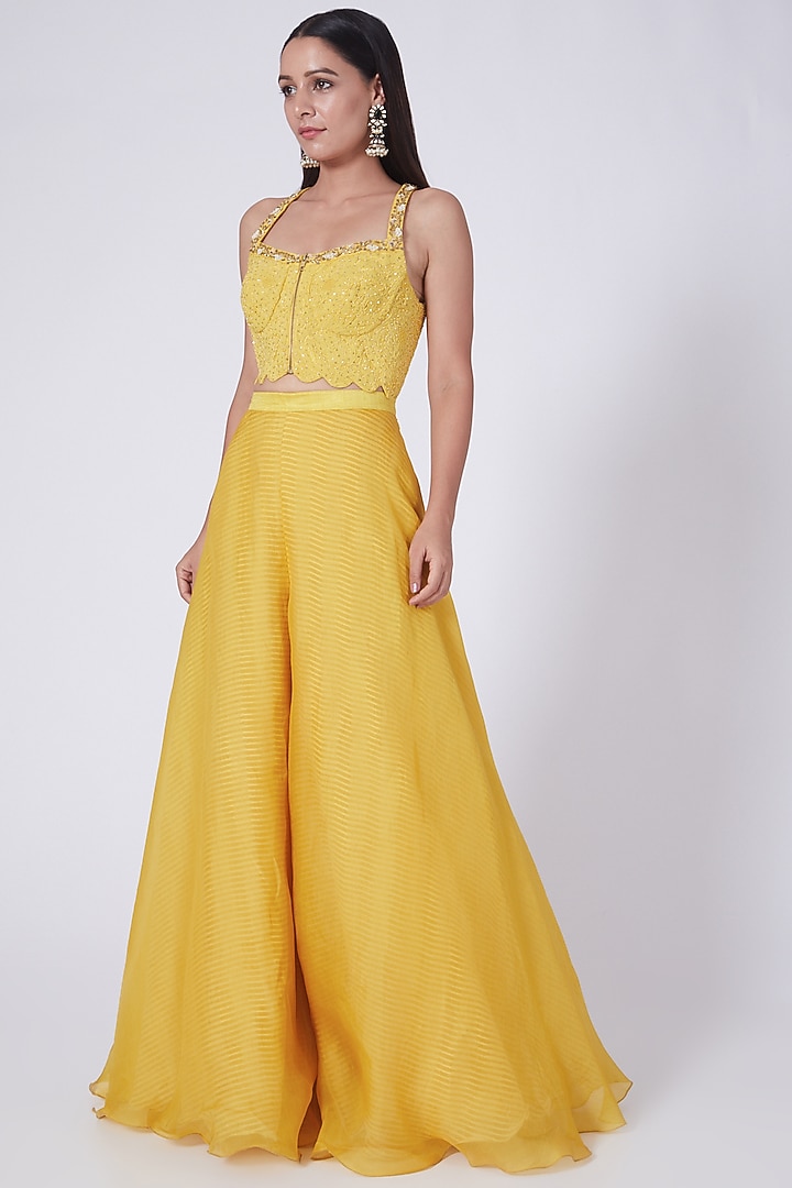 Yellow Raw Silk Angrakha Wedding Anarkali Set by Yashodhara at Pernia's Pop Up Shop