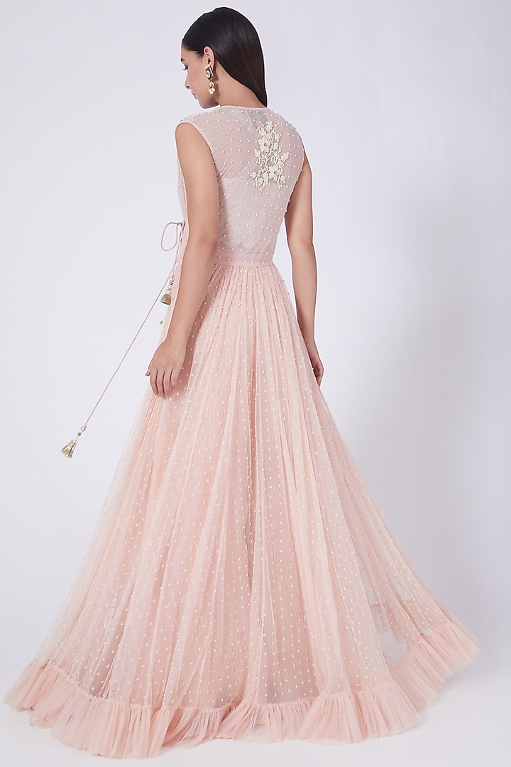 Peach Raw Silk Angrakha Wedding Anarkali Set by Yashodhara at Pernia's Pop Up Shop