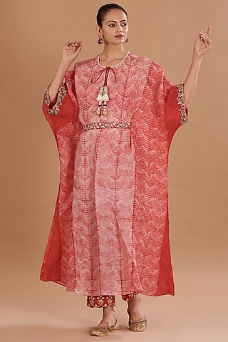 Red Shibori Kaftan Set by Yashodhara