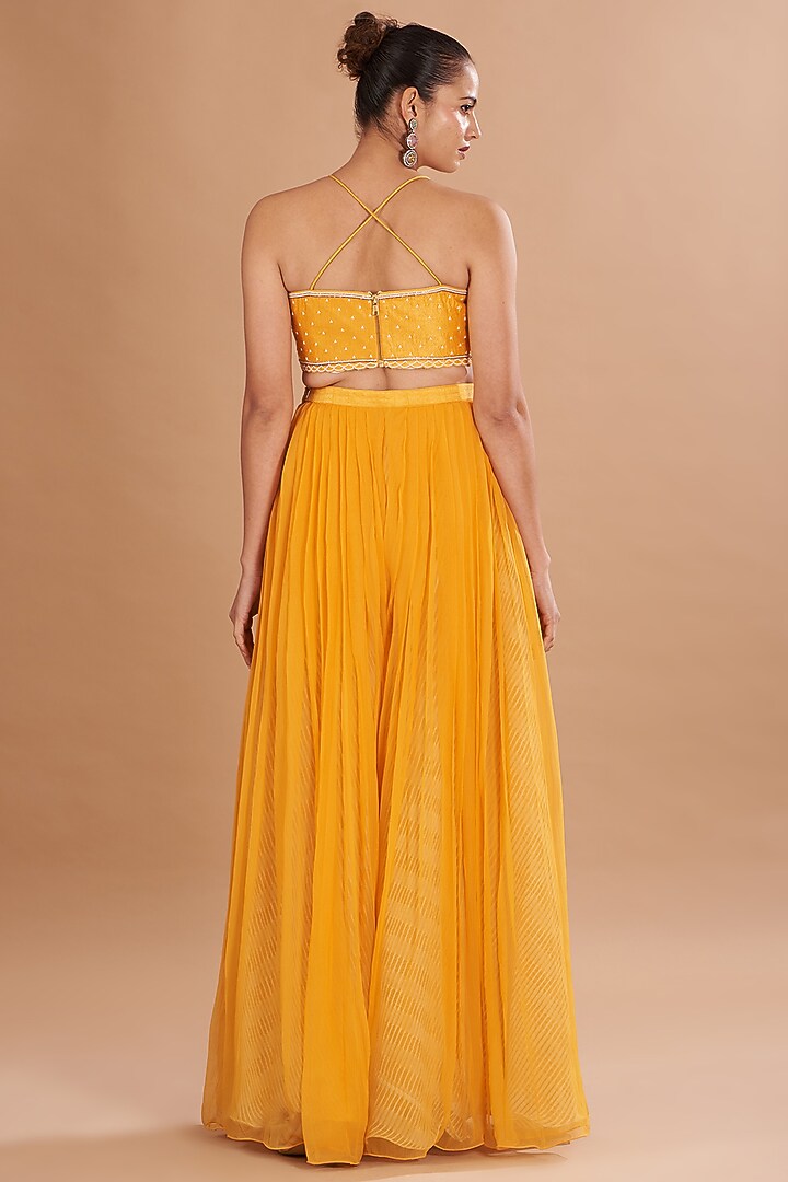 Yellow Shibori Embroidered Cape Set by Yashodhara at Pernia's Pop Up Shop