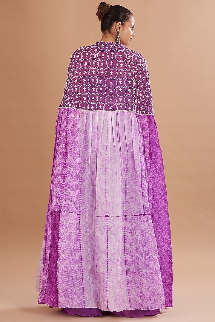 Purple Shibori Embroidered Cape Set by Yashodhara at Pernia's Pop Up Shop