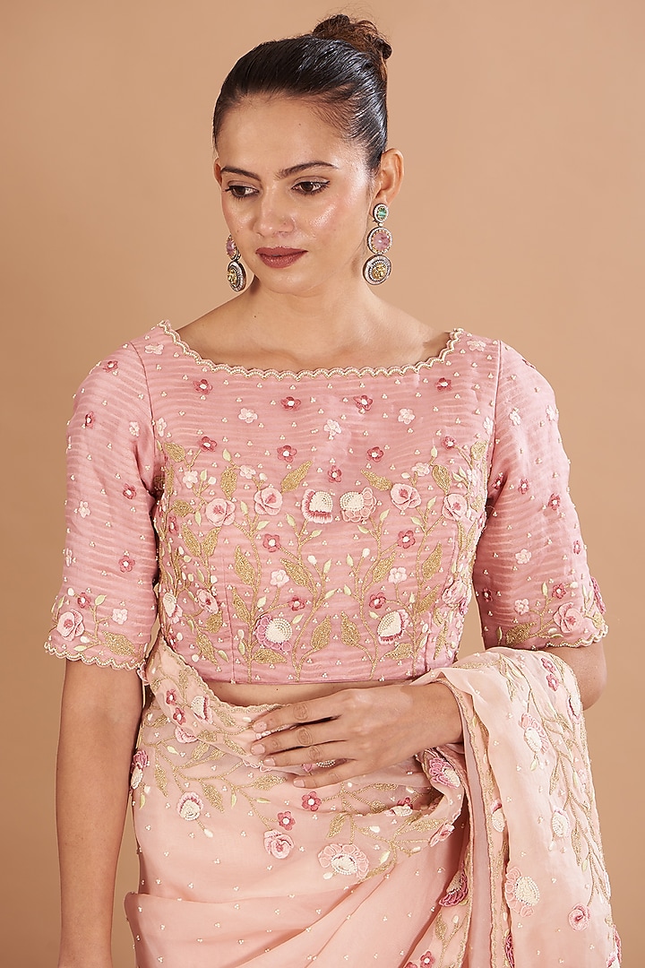 Pink Organza Embroidered Wedding Saree Set by Yashodhara at Pernia's Pop Up Shop