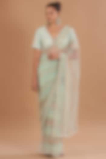Aqua Net Embroidered Wedding Saree Set by Yashodhara at Pernia's Pop Up Shop