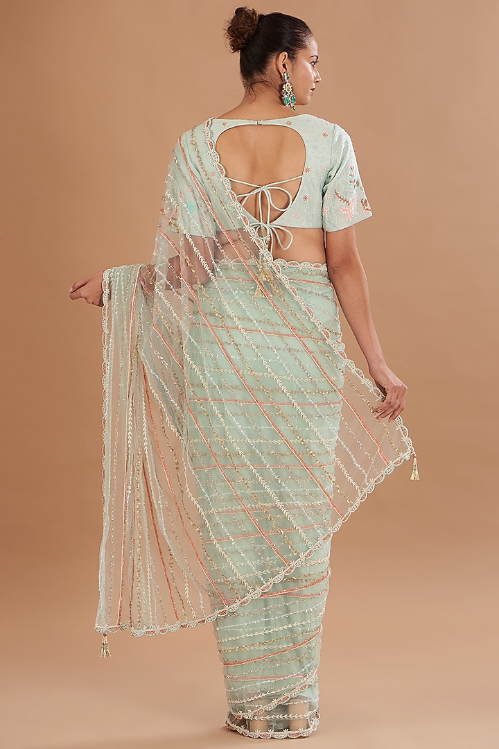 Aqua Net Embroidered Wedding Saree Set by Yashodhara at Pernia's Pop Up Shop