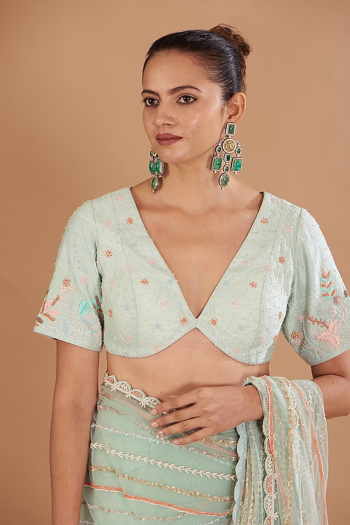 Aqua Net Embroidered Wedding Saree Set by Yashodhara at Pernia's Pop Up Shop